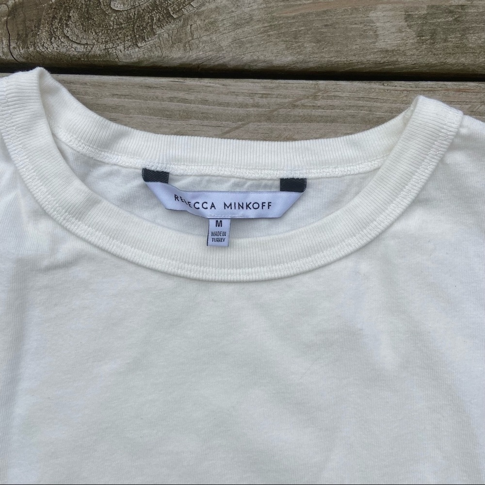 ** Rebecca Minkoff White cuffed sleeve knot accent tshirt Medium M - Picture 6 of 9